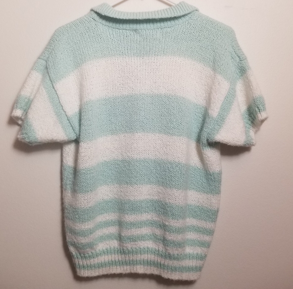 80s Blue and White knit Button Cute Shirt - Picture 3 of 8